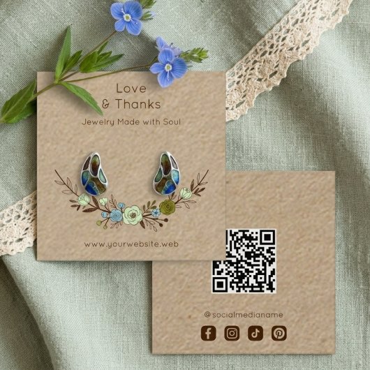 Chic Boho Brown Floral Jewelry Card TMF26 スクエア名刺