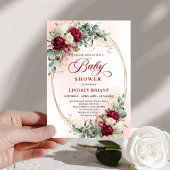 Chic Boho Burgundy and Gold Baby Shower Invite 招待状