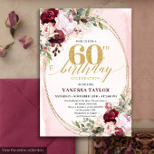 Chic Boho Burgundy Blush Floral 60th Birthday 招待状
