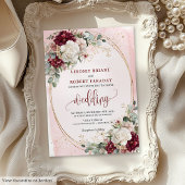 Chic Boho Burgundy Blush Roses Wedding Invitation  招待状