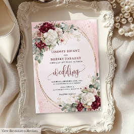 Chic Boho Burgundy Blush Roses Wedding Invitation  招待状