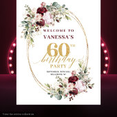 Chic Boho Burgundy Gold Eucalyptus 60th Backdrop タペストリー