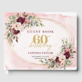 Chic Boho Burgundy Gold Roses 60th Birthday Book ゲストブック (正面)