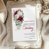Chic Boho Burgundy White Floral Wedding Invitation 招待状