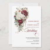 Chic Boho Burgundy White Floral Wedding Invitation 招待状 (正面)