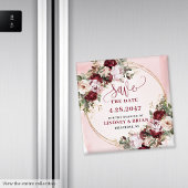 Chic Boho Deep Red Blush Gold Floral Save the Date マグネット