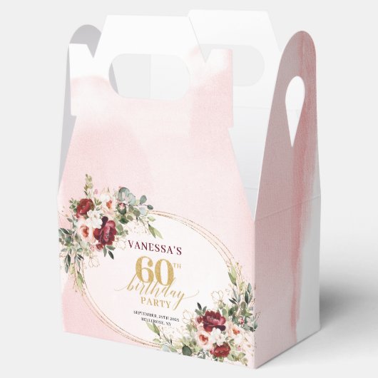 Chic Boho Deep Red Floral 60th Birthday Gift Box フェイバーボックス (オープン)