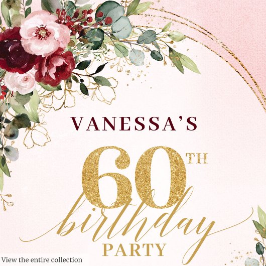 Chic Boho Deep Red Floral 60th Birthday Gift Box フェイバーボックス