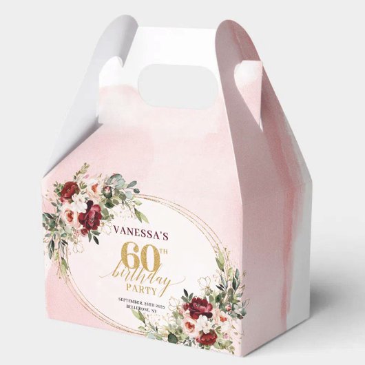 Chic Boho Deep Red Floral 60th Birthday Gift Box フェイバーボックス