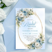 Chic Boho Dusty Blue Greenery Floral Bridal Shower 招待状