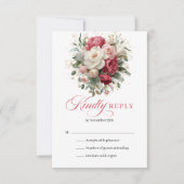 Chic Boho Floral Red White RSVP Card (正面)