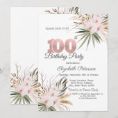 Chic Boho Flowers 100th Birthday 招待状 (正面/裏面)