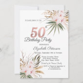 Chic Boho Flowers 50th Birthday 招待状 (正面)