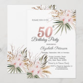 Chic Boho Flowers 50th Birthday 招待状 (正面/裏面)
