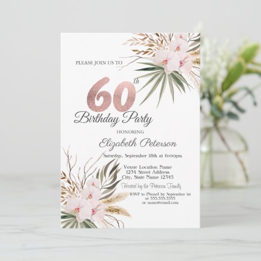 Chic Boho Flowers 60th Birthday 招待状 (スタンド正面)