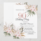 Chic Boho Flowers 90th Birthday 招待状 (正面/裏面)