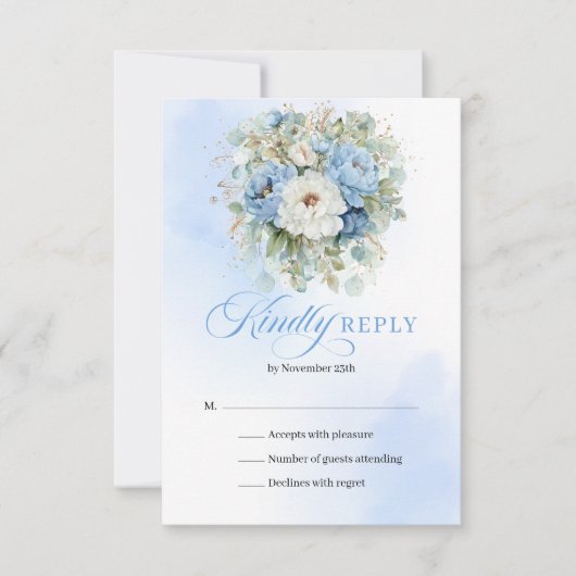 Chic Boho Light Blue Peonies Eucalyptus RSVP (正面)