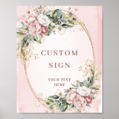 Chic Boho Light Pink Floral Custom Sign ポスター (正面)