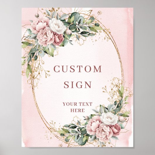 Chic Boho Light Pink Floral Custom Sign ポスター (正面)