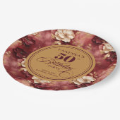 Chic Boho Marsala Blush Gold 50th Birthday  ペーパープレート (アングル)