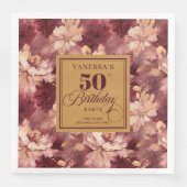 Chic Boho Marsala Blush Gold 50th Birthday Napkin (正面)