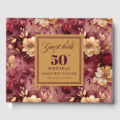 Chic Boho Marsala Blush Gold Flowers 50th Birthday ゲストブック (正面)