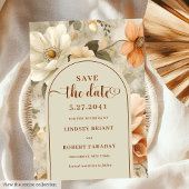 Chic Boho Neutral Beige Olive Floral Save the Date 招待状