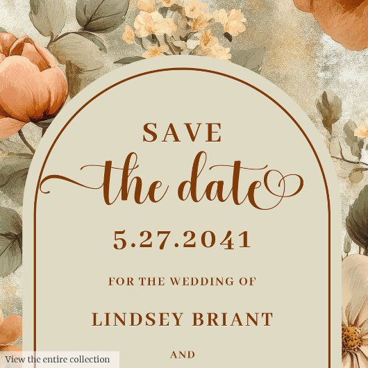 Chic Boho Neutral Beige Olive Floral Save the Date 招待状