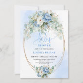 Chic Boho Pastel Blue Flowers Baby Shower Invites 招待状 (正面)