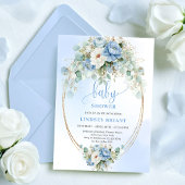 Chic Boho Pastel Blue Flowers Baby Shower Invites 招待状