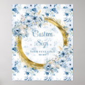Chic Boho Pastel Blue Gold Wedding Custom Tabletop ポスター (正面)