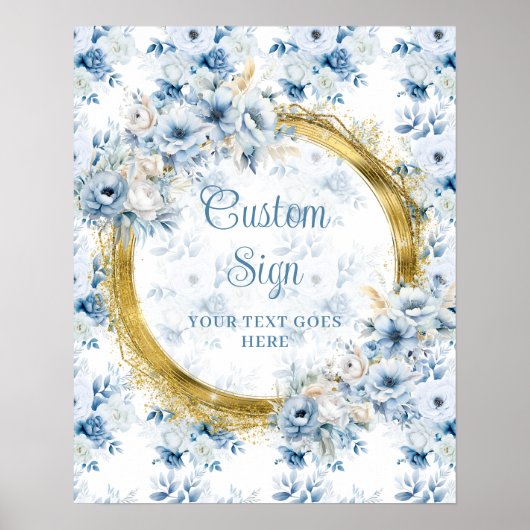 Chic Boho Pastel Blue Gold Wedding Custom Tabletop ポスター (正面)