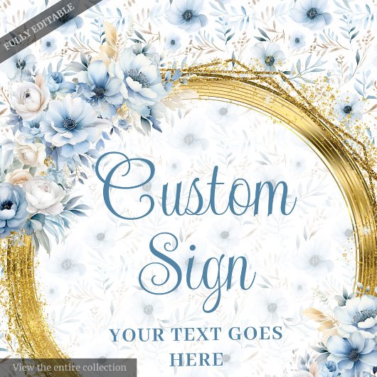 Chic Boho Pastel Blue Gold Wedding Custom Tabletop ポスター