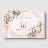 Chic Boho Pink Floral Greenery 16th Birthday Sign ゲストブック (正面)