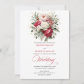 Chic Boho Red Blush Greenery Wedding Invitation 招待状 (正面)