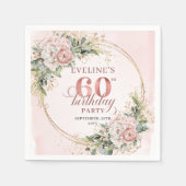 Chic Boho Rose Gold Watercolor 60 Birthday Napkins スタンダードカクテルナプキン (正面)