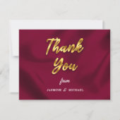 Chic Boho Rustic Burgundy and Gold Script Wedding サンキューカード (正面)