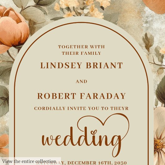 Chic Boho Rusty Ivory Sage Floral Wedding Invites 招待状