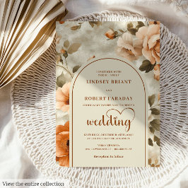 Chic Boho Rusty Ivory Sage Floral Wedding Invites 招待状