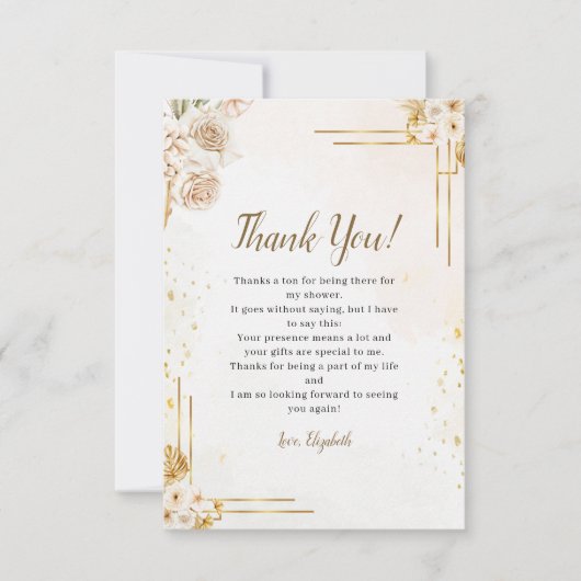 Chic Boho Style with Beige and Yellow Blooms サンキューカード (正面)