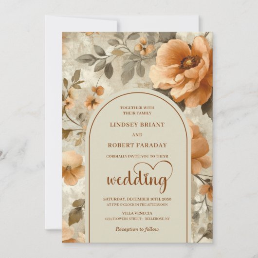 Chic Boho Terra Cotta Ivory Sage Floral Wedding  招待状 (正面)