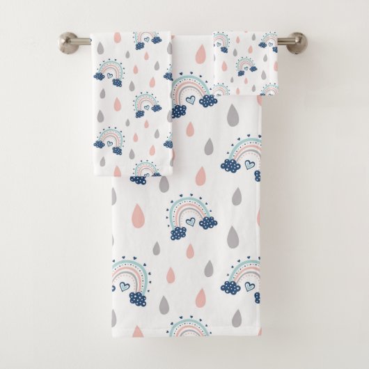 Chic Boho Towels Navy Pink Rainbow Gift Idea バスタオルセット (インサイチュ)
