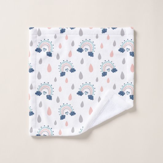 Chic Boho Towels Navy Pink Rainbow Gift Idea バスタオルセット (ウォッシュタオル)