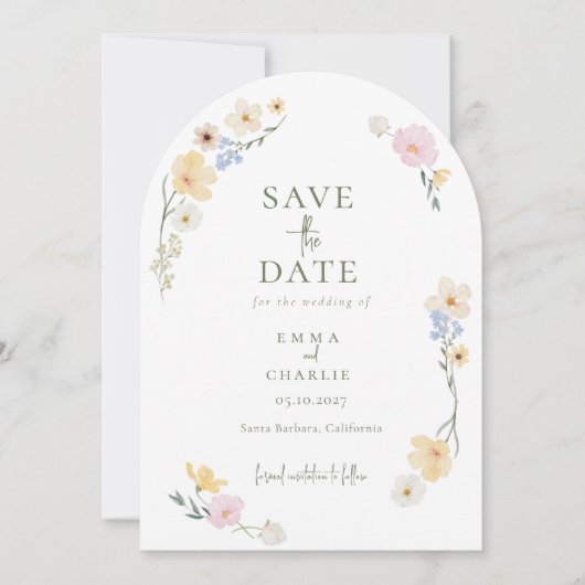 Chic Boho Wildflowers Wedding Save the Date 招待状 (正面)
