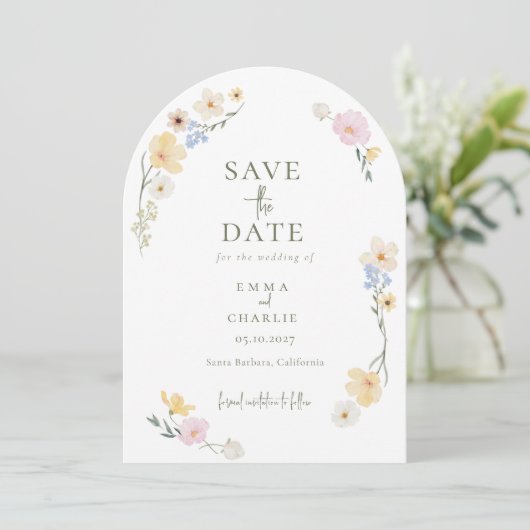  Chic Boho Wildflowers Wedding Save the Date 招待状 (スタンド正面)
