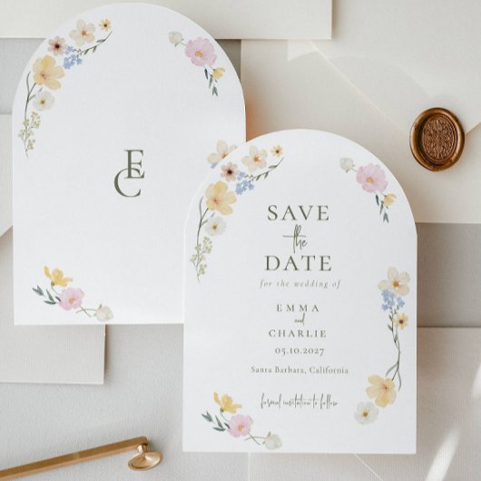 Chic Boho Wildflowers Wedding Save the Date 招待状