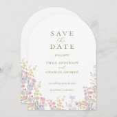 Chic Boho wildflowers Wedding Save the Date 招待状 (正面/裏面)