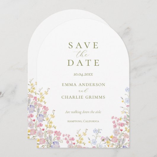 Chic Boho wildflowers Wedding Save the Date 招待状 (正面/裏面)
