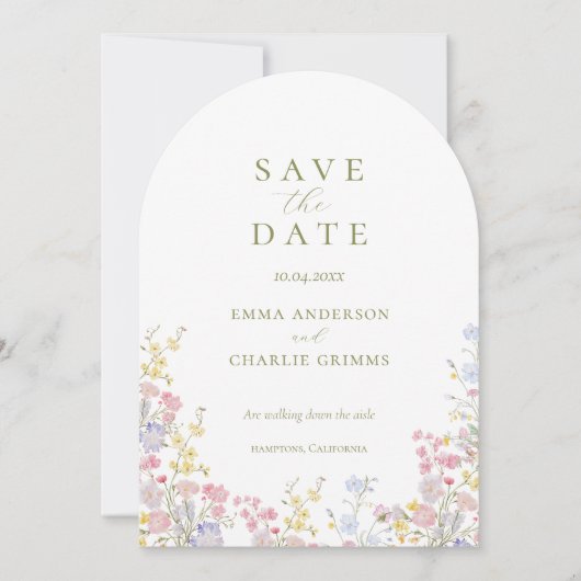 Chic Boho wildflowers Wedding Save the Date 招待状 (正面)