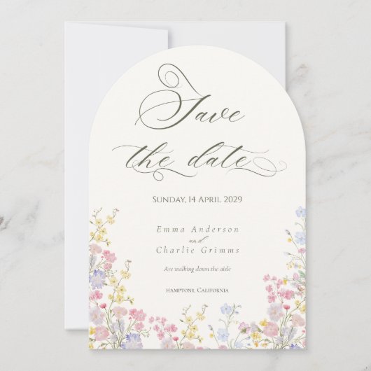 Chic Boho wildflowers Wedding Save the Date 招待状 (正面)